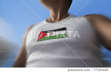 The national flag of Sahrawi on the athlete's chest The national flag of Sahrawi on the athlete's chest 77164840