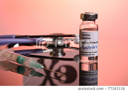 Sputnik Vaccine with Stethoscope and Syringe - Danger Death Inoculation 77165116