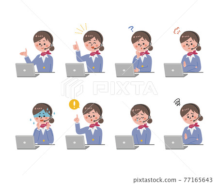 具有各種面部表情和 PC 設置的女性操作員 具有各種面部表情和 PC 設置的女性操作員 77165643