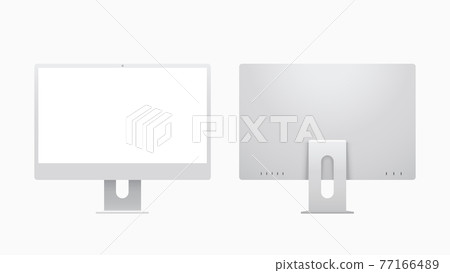 front view gray color desktop computer isolated 77166489