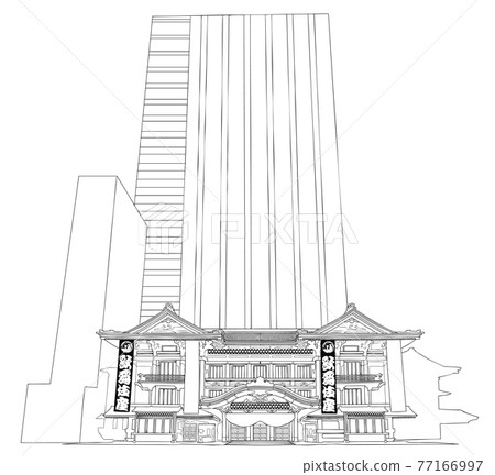 Kabukiza Theater, line drawing. Kabukiza Theater, line drawing. 77166997