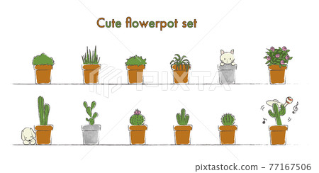Cute potted plant illustration with color line 77167506