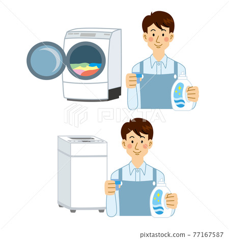 將洗滌劑放入洗衣機的人 77167587