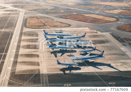 許多飛機停在機場停機坪 許多飛機停在機場停機坪 77167609