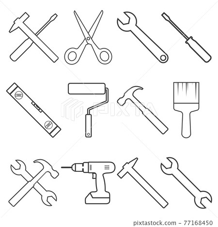 Tools icon set. Vector illustration, flat design. Tools icon set. Vector illustration, flat design. 77168450