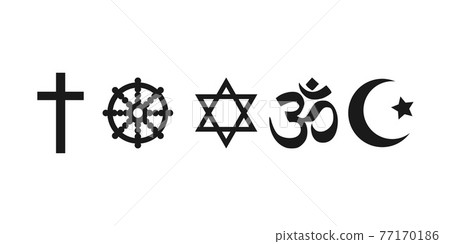 Religious symbols icon set. Vector illustration, flat design. Religious symbols icon set. Vector illustration, flat design. 77170186
