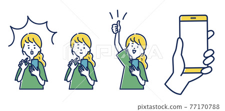 操作智能手機的女性姿勢的插圖素材 77170788