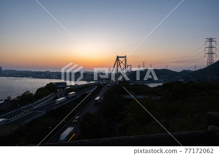 View of Kanmon Bridge from Mekari Second Observatory --- Evening view View of Kanmon Bridge from Mekari Second Observatory --- Evening view 77172062