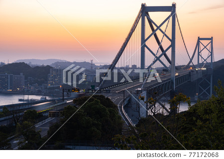 View of Kanmon Bridge from Mekari Second Observatory --- Evening view View of Kanmon Bridge from Mekari Second Observatory --- Evening view 77172068
