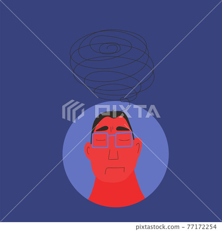 Stress icon. Portrait of man with some mental issues. Male person with bad mood. Vector color flat illustration. Stress icon. Portrait of man with some mental issues. Male person with bad mood. Vector color flat illustration. 77172254