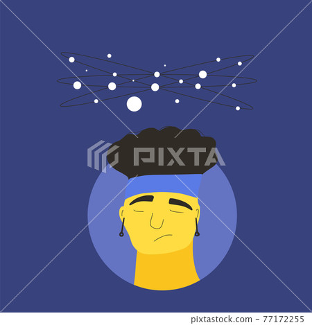 Stress. Portrait of young woman with some mental issues. Female person with lot of confusing thoughts. Frightened. young lady. Vector flat illustration. Stress. Portrait of young woman with some mental issues. Female person with lot of confusing thoughts. Frightened. young lady. Vector flat illustration. 77172255