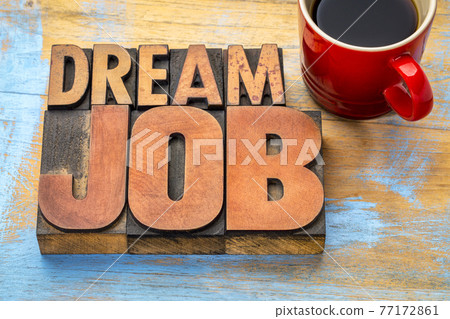 dream job word abstract in wood type 77172861
