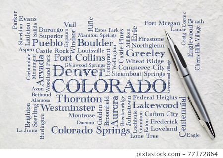 major cities of Colorado word cloud on a lokta paper 77172864