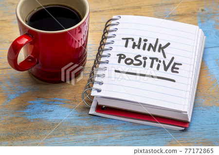 think positive note with coffee 77172865