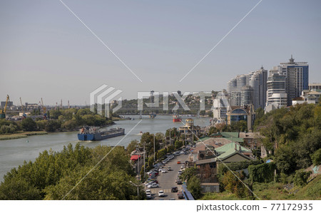 Ships go along the Don River past Rostov-on-Don 77172935