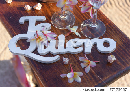 Te quiero. I love you in Spanish language. Close-up, up view, soft focus 77173667