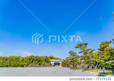 東京皇居外苑江戶城坂下門的城市景觀 東京皇居外苑江戶城坂下門的城市景觀 77174191