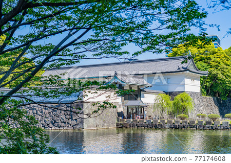 東京皇居外苑江戶城大手門的城市景觀 東京皇居外苑江戶城大手門的城市景觀 77174608