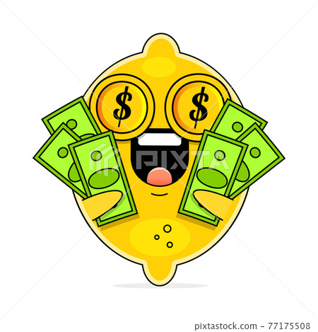 Cute Flat Cartoon Lemon Illustration. Vector illustration of cute lemon with dollar sign and smilling expression. Cute lemon 77175508