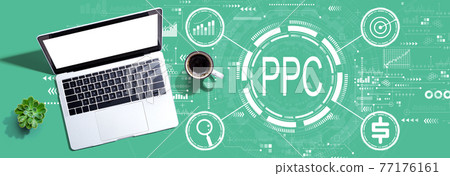PPC - Pay per click concept with a laptop computer PPC - Pay per click concept with a laptop computer 77176161