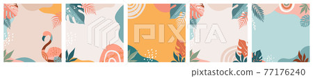 Bohemian Summer, set of modern summer sale post design with rainbow, flamingo, pineapple, ice cream Bohemian Summer, set of modern summer sale post design with rainbow, flamingo, pineapple, ice cream 77176240
