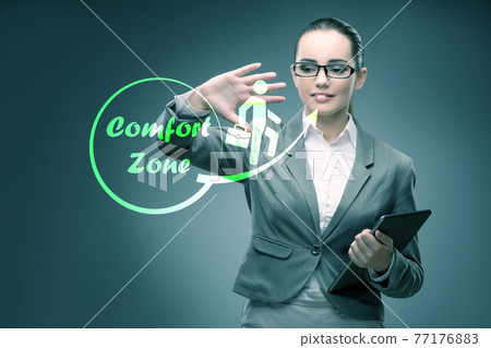 Businesswoman in the concept of stepping out of comfort zone 77176883