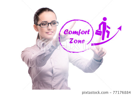 Businesswoman in the concept of stepping out of comfort zone 77176884