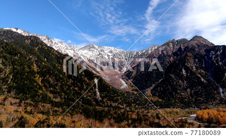 上高地秋葉的穗高山脈 上高地秋葉的穗高山脈 77180089