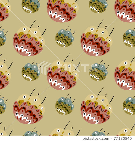 Spring seamless pattern with doodle ornamental vintage flowers print. Pale beige background. Bloom print. 77180840
