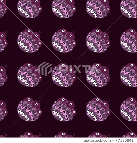 Dark seamless pattern with purple ornamental vintage flowers elements. Black background. Floral sketch print. Dark seamless pattern with purple ornamental vintage flowers elements. Black background. Floral sketch print. 77180841
