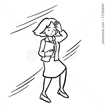 被一陣風吹走的OL線描插畫 77180894