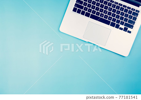 Flat lay of Laptop computer on desk in office, workplace and notebook and keyboard. 77181541