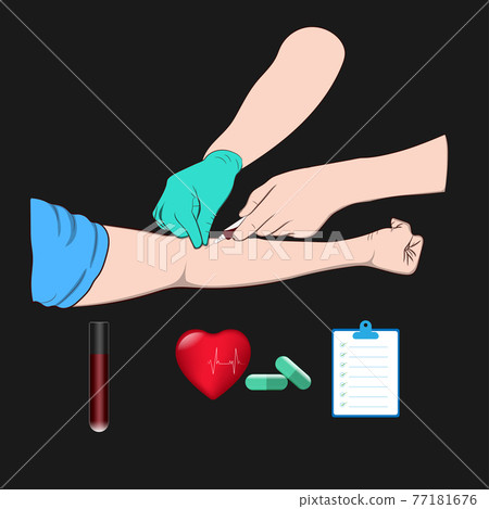 Vector illustration image a doctor using a needle to draw blood from an investigator To check the body Vector illustration image a doctor using a needle to draw blood from an investigator To check the body 77181676
