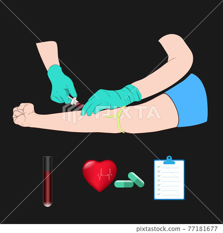 Vector illustration image a doctor using a needle to draw blood from an investigator To check the body Vector illustration image a doctor using a needle to draw blood from an investigator To check the body 77181677