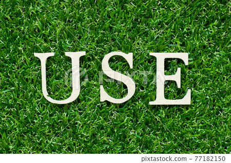 Wood alphabet letter in word use on green grass background 77182150