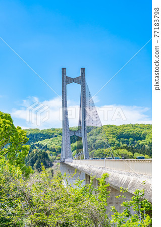 Cityscape of Saitama Chichibu Scenery with Chichibu Park Bridge (Chichibu Harp Bridge) 77183798