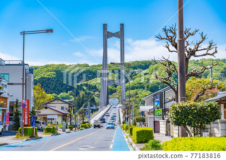 Cityscape of Saitama Chichibu Scenery with Chichibu Park Bridge (Chichibu Harp Bridge) 77183816