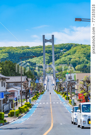 Cityscape of Saitama Chichibu Scenery with Chichibu Park Bridge (Chichibu Harp Bridge) 77183818