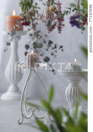 Dried flowers and candles Dried flowers and candles 77183896