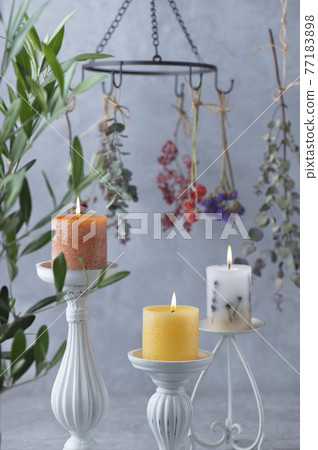 Dried flowers and candles Dried flowers and candles 77183898