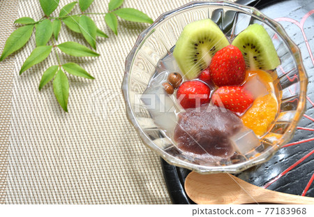 Fruit anmitsu in glass tableware 77183968