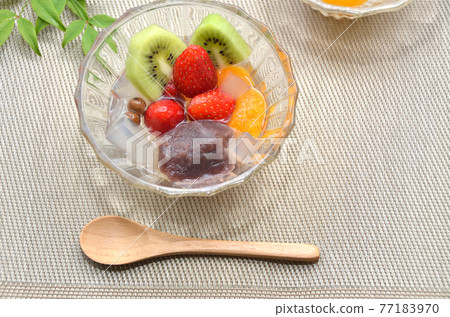 Fruit anmitsu in glass tableware 77183970