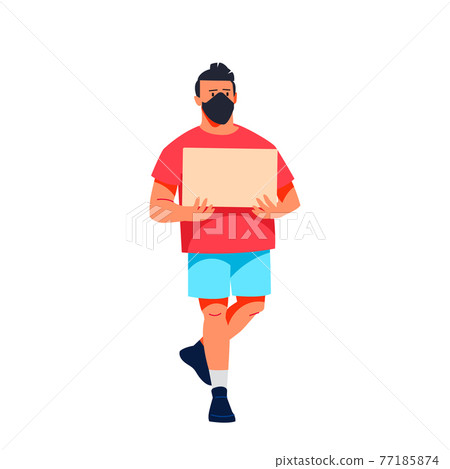 Protester man holding empty banner. Activist protesting, political meeting, strike human rights. Flat character vector illustration isolated on white background Protester man holding empty banner. Activist protesting, political meeting, strike human rights. Flat character vector illustration isolated on white background 77185874