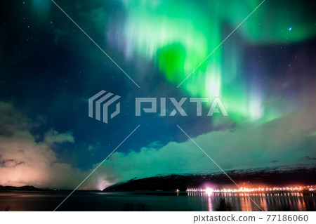 Aurora appreciation in the fjord Aurora appreciation in the fjord 77186060