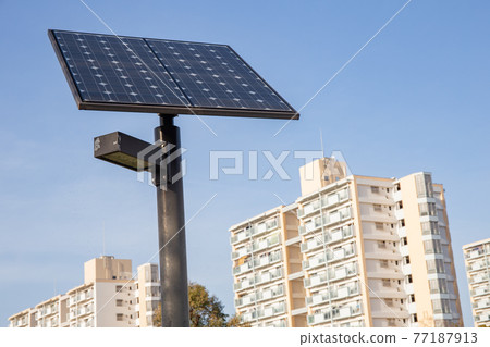 Solar panels and blue sky in the park Solar panels and blue sky in the park 77187913
