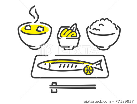 矢量插畫素材：烤魚、套餐、日本料理 77189037