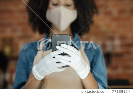 Small business owner, barista, waiter with mobile app and online ordering 77189194