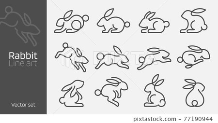 Rabbit line art vector set Rabbit line art vector set 77190944