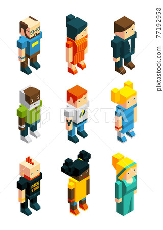 3D low poly peoples. Isometric user icons set 77192958