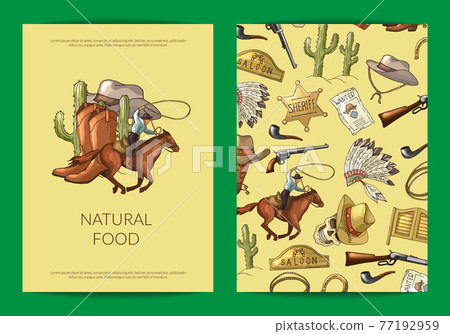 hand drawn wild west cowboy elements card or flyer template illustration hand drawn wild west cowboy elements card or flyer template illustration 77192959